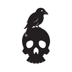 Raven Perched Above Scary Skull