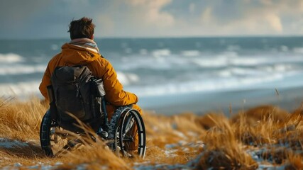 Exploring coastal views from a wheelchair in golden grass