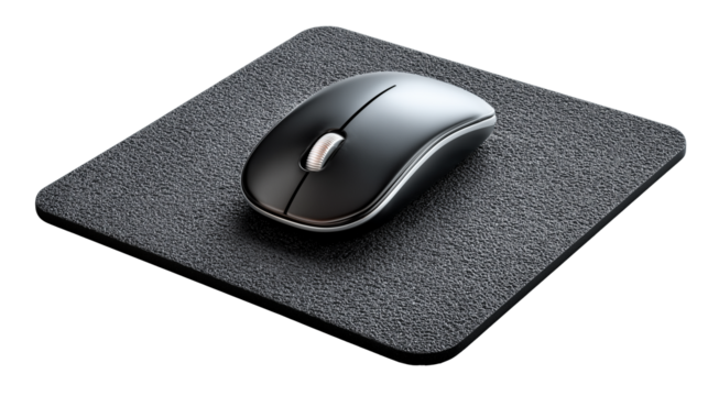 Wireless mousepad with black mouse on textured surface  