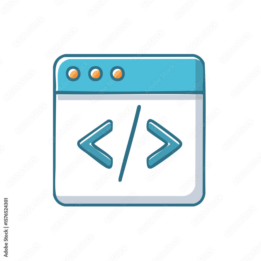 Fototapete Colorful webpage icon with code sign, website development, software, and web design concepts