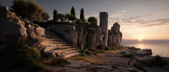 Sunrise over ancient syracuse greek theater on mediterranean coast