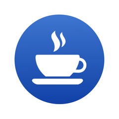 Coffee Cup Silhouette with Rising Steam in Blue Circle. Minimalist Graphic for Cafe or Breakfast Theme