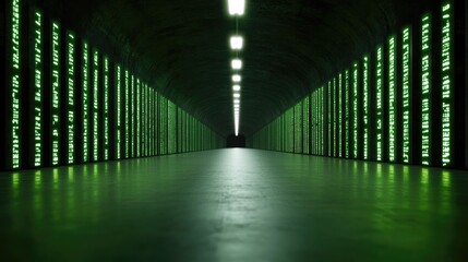 Digital tunnel with green characters