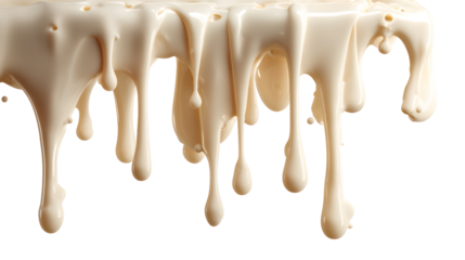 Creamy white liquid dripping and flowing with smooth texture isolated on a transparent background