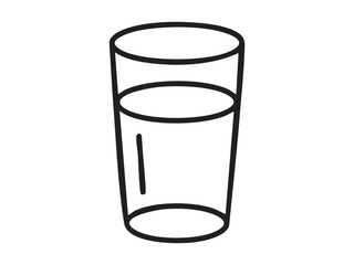 Black outline of tall glass with liquid isolated on white background, graphic illustration. concept of icon, logo, beverage, drinkware, design element, refreshment