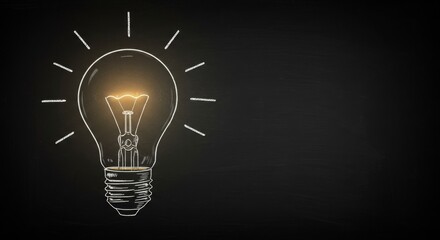 Illuminated Lightbulb Sketch on Blackboard, Idea Concept, Innovation, Solution, Creative Thinking