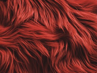 Naklejka premium Bright red fluffy fur serves as the background for a close-up view of a detailed and soft texture