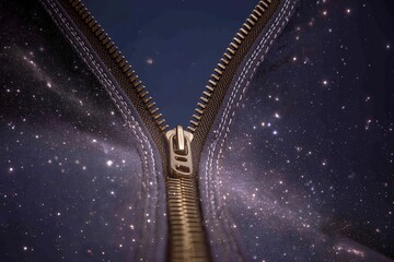 A zipper opening to reveal the universe inside.
