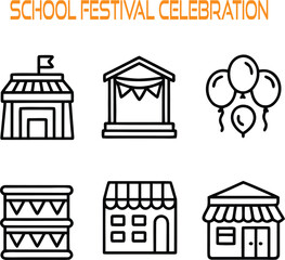 Naklejka premium School festival celebration icons with tents balloons and stalls school event