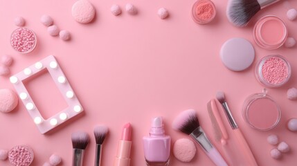 Pink makeup aesthetic flat lay