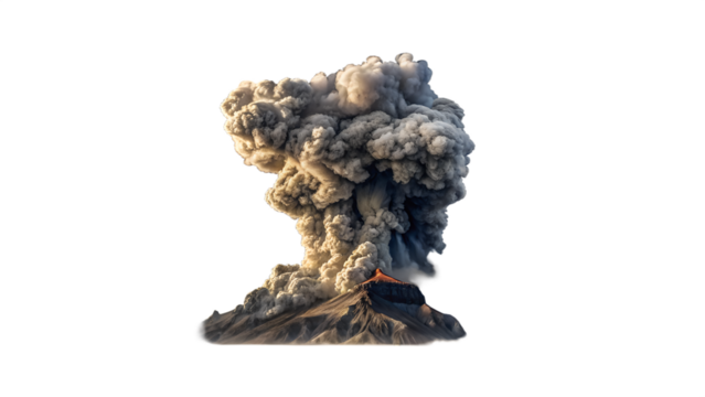 Volcanic Eruption with Plume of Smoke on Transparent Background