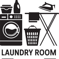 Washing machine ironing board laundry basket detergent bottle vector