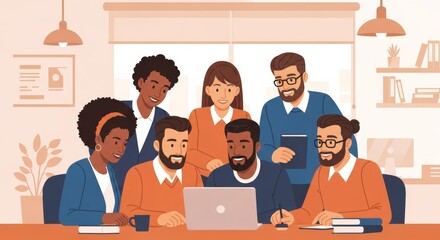 Collaborative Teamwork Diverse Group Working Together on Project