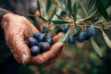 Gathering Olives by Hand in the Groves of Catalonia, Spain