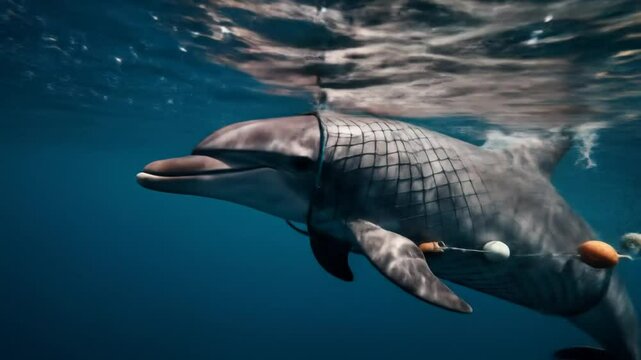 Dolphin Entangled in Fishing Net