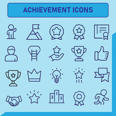 Achievement and Award Icons Vector Set – Trophy, Medal, Ribbon, Badge, and Success Symbols in Flat Design