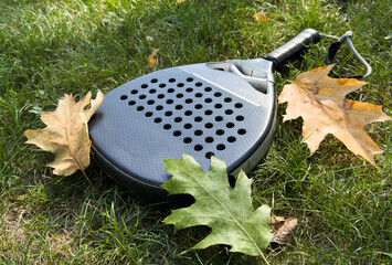 padel racket and yellow autumn leaves