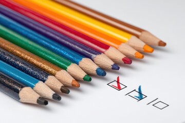 Fototapeta premium Close-Up of Checklist and Pencil on Clean White Canvas: A Creative Tool for Choices and Organization