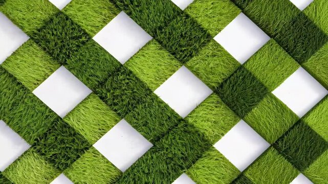 Geometric pattern of vibrant green grass tiles