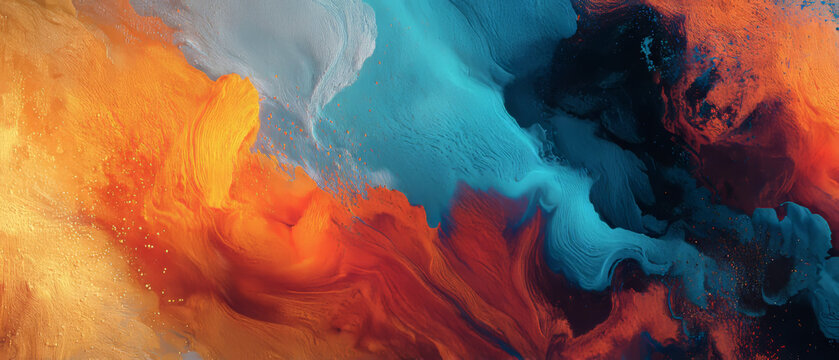 Abstract Paint Swirl in Orange and Blue