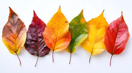 Autumn Leaves Color Gradient Transition from Green to Red on White Background