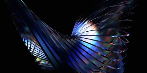 Abstract 3d render, glass shape with neon reflections, 3d render