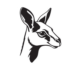 Stylized Kangaroo Head Illustration in Black and White Art Design. Kangaroo Silhouette.