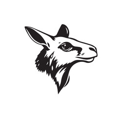Stylized Kangaroo Head Illustration in Black and White Art Design. Kangaroo Silhouette.