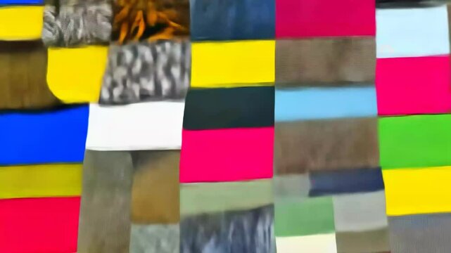 Colorful patchwork of textured fabric squares