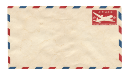 Vintage 1950s Blank Aged Airmail Envelope with Red and Blue Border - Old Yellowed Ephemera