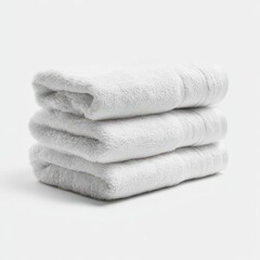 Neatly Folded Trio of White Towels on a Crisp Background - Ideal for Hygiene and Hotel Settings