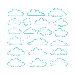 Set of Hand Drawn Cute Fluffy Cartoon Clouds on White Background Ideal for Children Projects