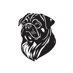 Pug Dog silhouette on white background. Dog head icon. Dog logo design. Dog vector design.	