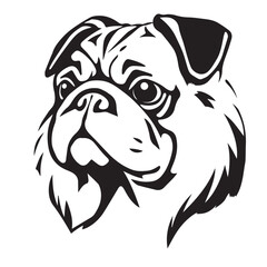 Pug Dog silhouette on white background. Dog head icon. Dog logo design. Dog vector design.	
