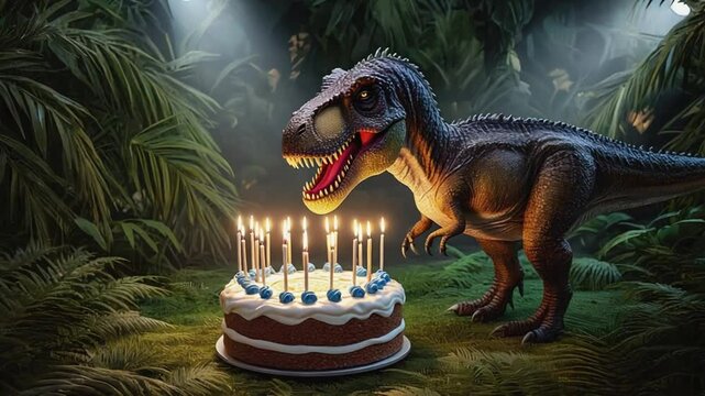 Dinosaur birthday with a cake.