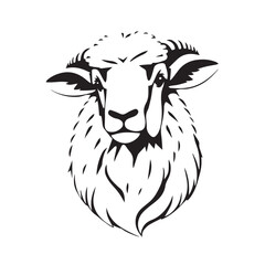 Sheep's Head silhouette. Stylized Illustration of a Sheep's Head in Black and White. 


