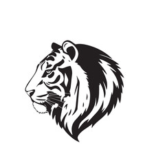 Black and White Vector Illustration of a Bold Fierce Tiger's Face Portrait. Tiger's head silhouette. 