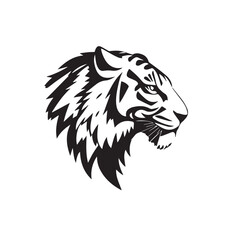 Black and White Vector Illustration of a Bold Fierce Tiger's Face Portrait. Tiger's head silhouette. 
