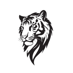 Black and White Vector Illustration of a Bold Fierce Tiger's Face Portrait. Tiger's head silhouette. 