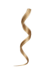 Golden blonde spiral curl, glossy hair strand with defined coils for product demonstrations