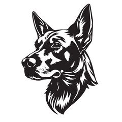 Dobermann Dog silhouette on white background. Dog silhouette icon. Stylized Dog logo. Dog silhouette vector design.	
