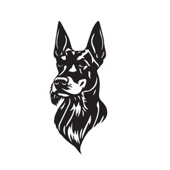 Dobermann Dog silhouette on white background. Dog silhouette icon. Stylized Dog logo. Dog silhouette vector design.	
