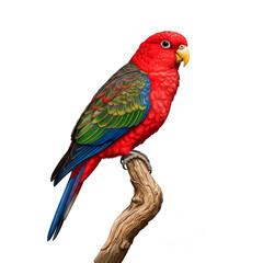 Obraz premium Vibrant Red Parrot with Green and Blue Feathers Perched on Branch, Perfect for Tropical Art