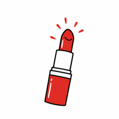 Red lipstick icon with a happy expression on white background  