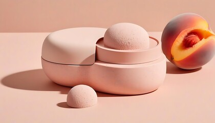 Cosmetic product in glass Jar  - Skincare Face Cream, Refreshing Hydration Water Cream or Hand Cream in natural pastel pink beige peach color  on white colour background, created with generative ai