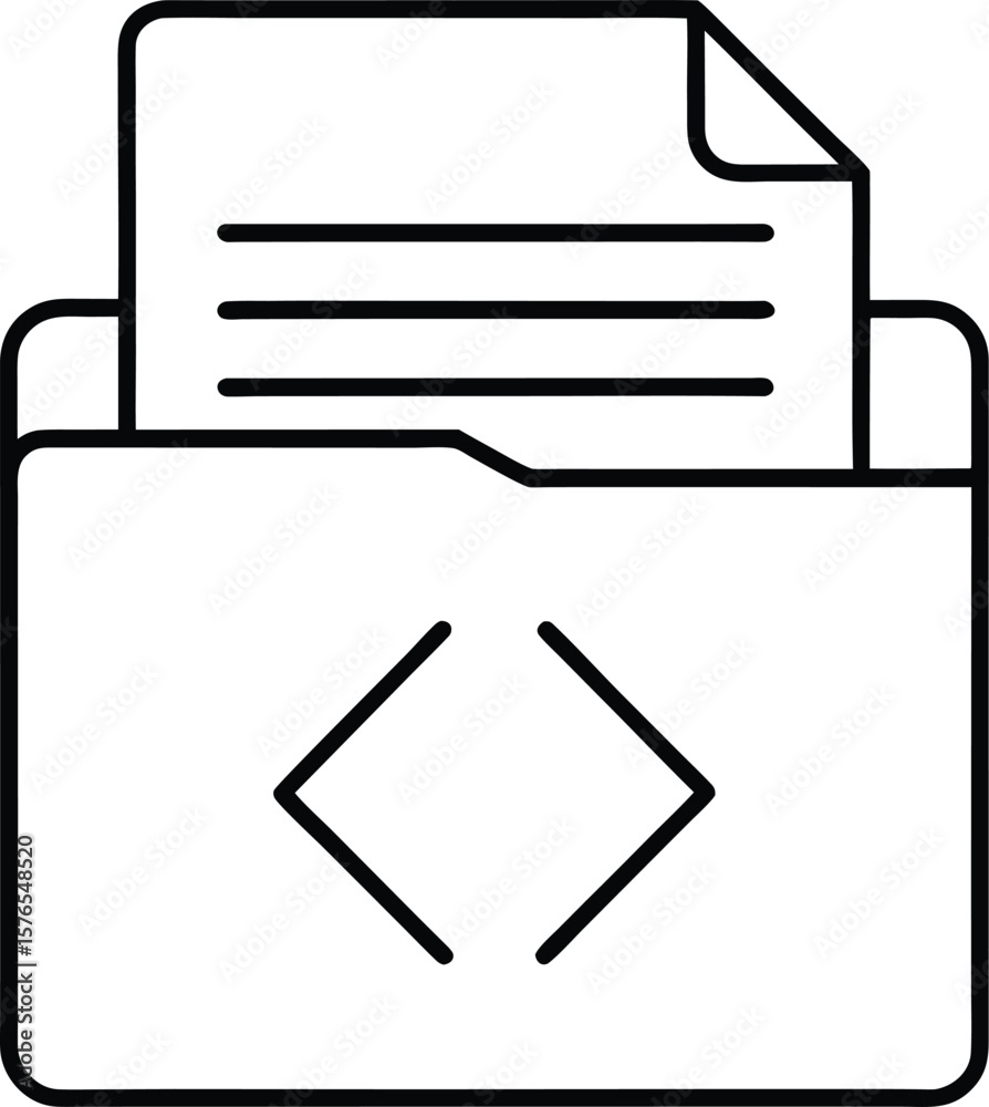 Poster Line art icon of a file folder containing a code symbol isolated on transparent background