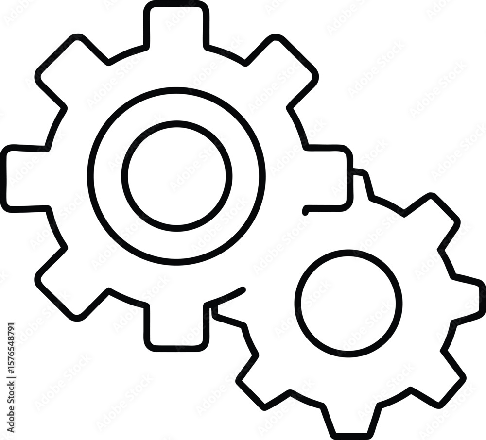 Poster simple line icon of two interlocking gears symbolizing connection and teamwork isolated on transpare