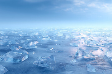 Crystal Clear Ice Surface with Soft Blue Lighting