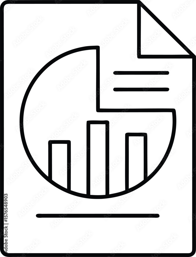 Poster simple line icon of a document with a bar or pie chart isolated on transparent background