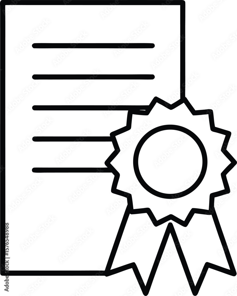 Poster simple line icon of a document with a ribbon isolated on transparent background